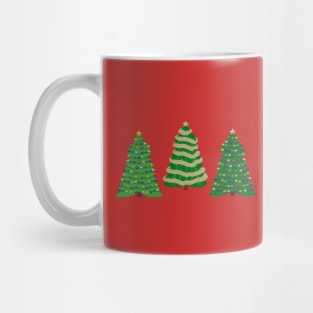 Festive Christmas Trees Trio (Red Background) Mug